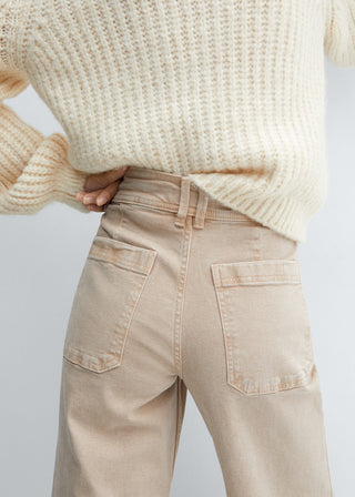 Jeans Culotte Tiro Alto, Beige