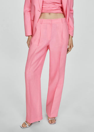 Pantalón con Pinzas Delanteras de Lino