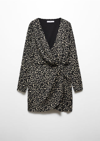 Vestido Drapeado Estampado Animal Print, Negro