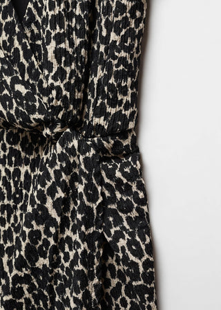 Vestido Drapeado Estampado Animal Print, Negro