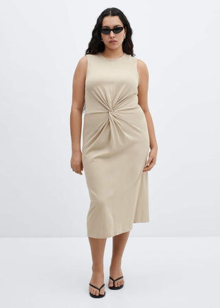 Vestido Cuello Redondo con Detalle Nudo