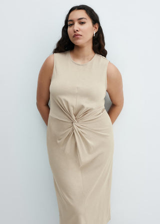Vestido Cuello Redondo con Detalle Nudo
