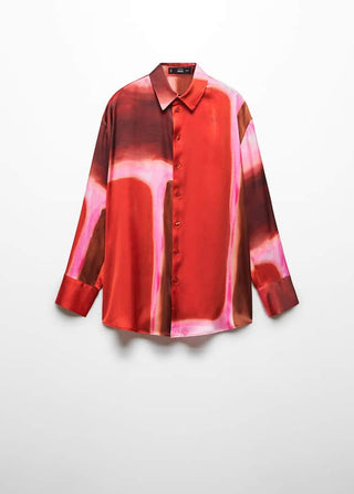 Camisa Satinada Estampado Tie-dye Rojo