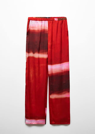 Pantalón Satinado Estampado Tie Dye Rojo