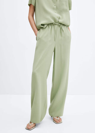 Pantalón Wideleg con Cintura Elástica, Verde