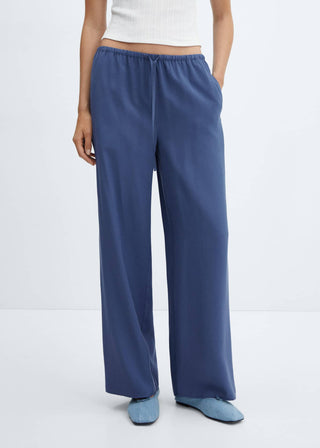 Pantalón Wideleg con Cintura Elástica, Azul