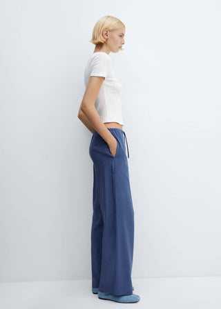 Pantalón Wideleg con Cintura Elástica, Azul