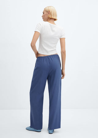 Pantalón Wideleg con Cintura Elástica, Azul