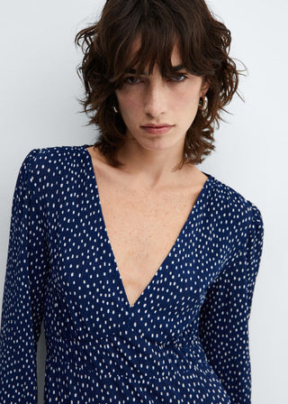 Vestido Manga Larga con Estampado de Punto