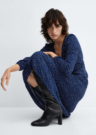 Vestido Manga Larga con Estampado de Punto