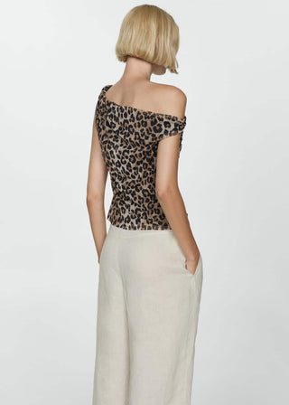 Top Asimétrico con Estampado de Animal Print