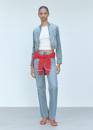 Chaqueta Denim Cuello Mao