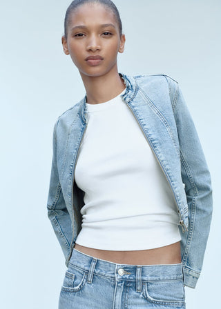 Chaqueta Denim Cuello Mao