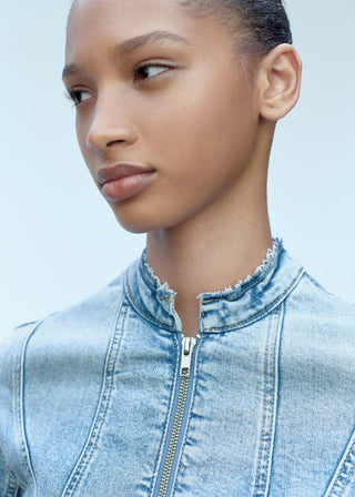 Chaqueta Denim Cuello Mao