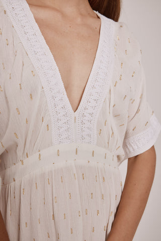 Vestido Midi Cuello V con Tejido Lúrex
