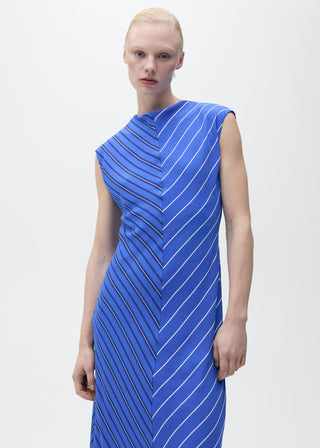 Vestido Cuello Alto con Estampado de Rayas