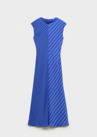 Vestido Cuello Alto con Estampado de Rayas