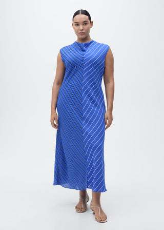 Vestido Cuello Alto con Estampado de Rayas