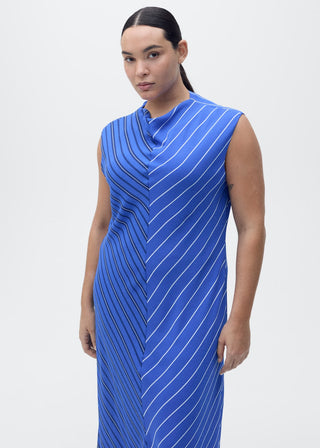 Vestido Cuello Alto con Estampado de Rayas