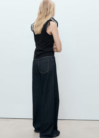 Blusa Manga Corta con Escote Calado