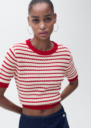 Sudadera Manga Corta con Estampado de Rayas