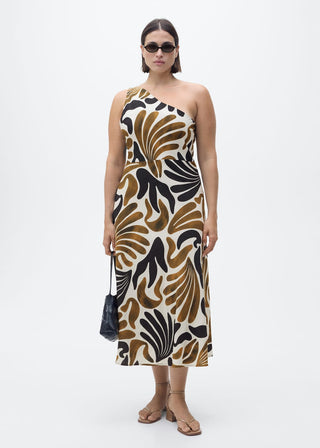 Vestido Cuello Asimétrico con Estampado