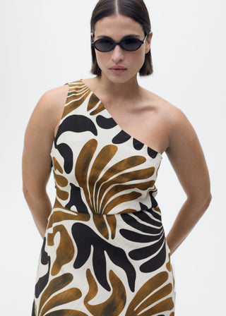 Vestido Cuello Asimétrico con Estampado