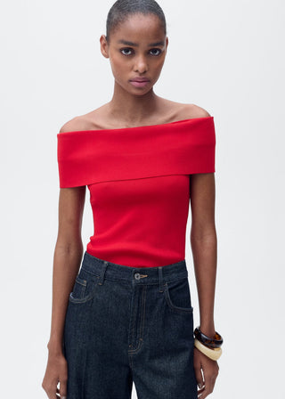 Blusa de Punto con Hombros Descubiertos