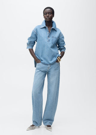 Camisa Denim con Bolsillo Delantero