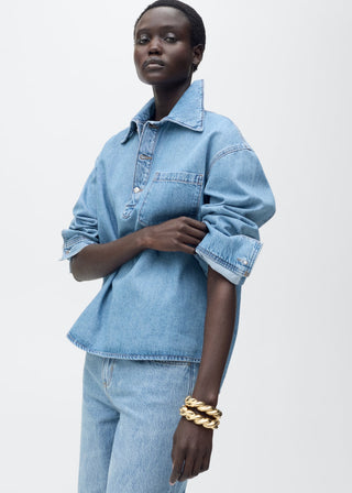 Camisa Denim con Bolsillo Delantero