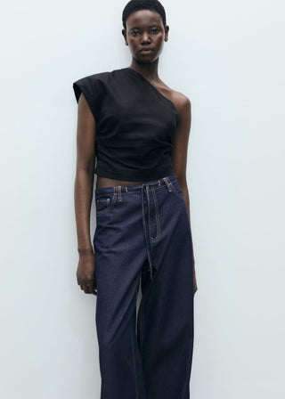 Pantalón Denim Wide Leg con Cinturón