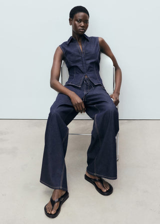 Pantalón Denim Wide Leg con Cinturón