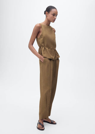 Pantalón de Lino con Pinzas Delanteras