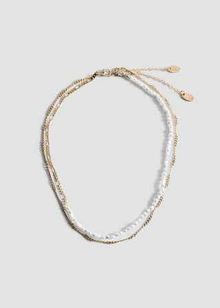 Collar Doble con Cadena de Perlas