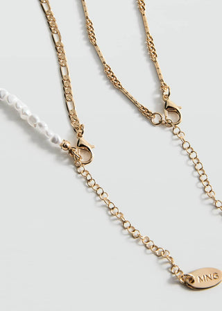 Collar Doble con Cadena de Perlas