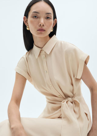 Vestido Camisero con Detalle Cruzado en Cintura