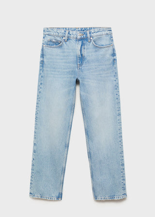 Jeans Rectos Tiro Medio con Bolsillos