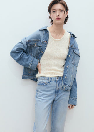 Jeans Rectos Tiro Medio con Bolsillos