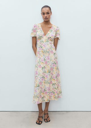 Vestido con Detalle de Volantes Estampado Floral