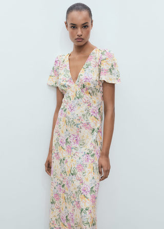 Vestido con Detalle de Volantes Estampado Floral