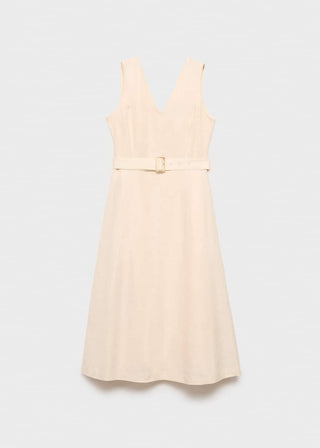 Vestido Midi con Cinturón de Lino