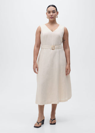 Vestido Midi con Cinturón de Lino