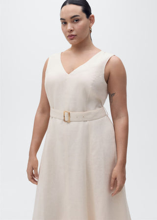 Vestido Midi con Cinturón de Lino