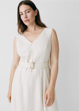 Vestido Midi con Cinturón de Lino