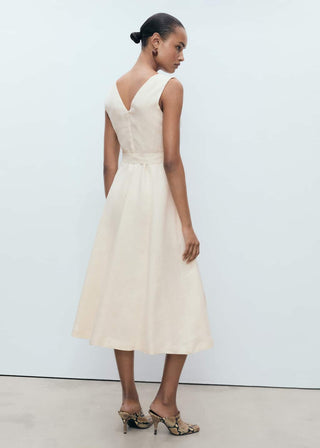 Vestido Midi con Cinturón de Lino