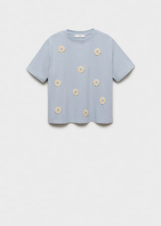 Camiseta Manga Corta con Detalle de Flores
