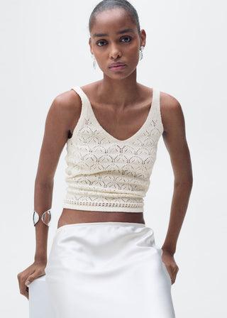 Blusa de Punto con Detalles Calados