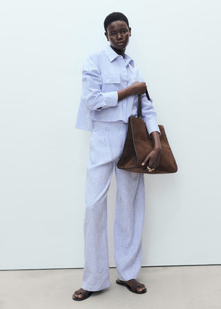 Pantalón de Lino Estampado de Rayas