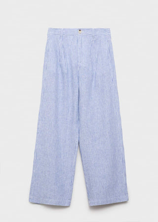 Pantalón de Lino Estampado de Rayas