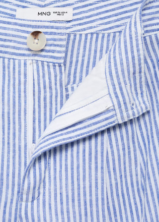 Pantalón de Lino Estampado de Rayas
